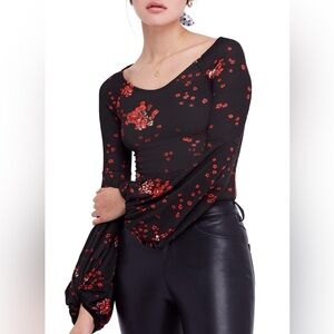 Free People To the Tropics Black Floral Top Small